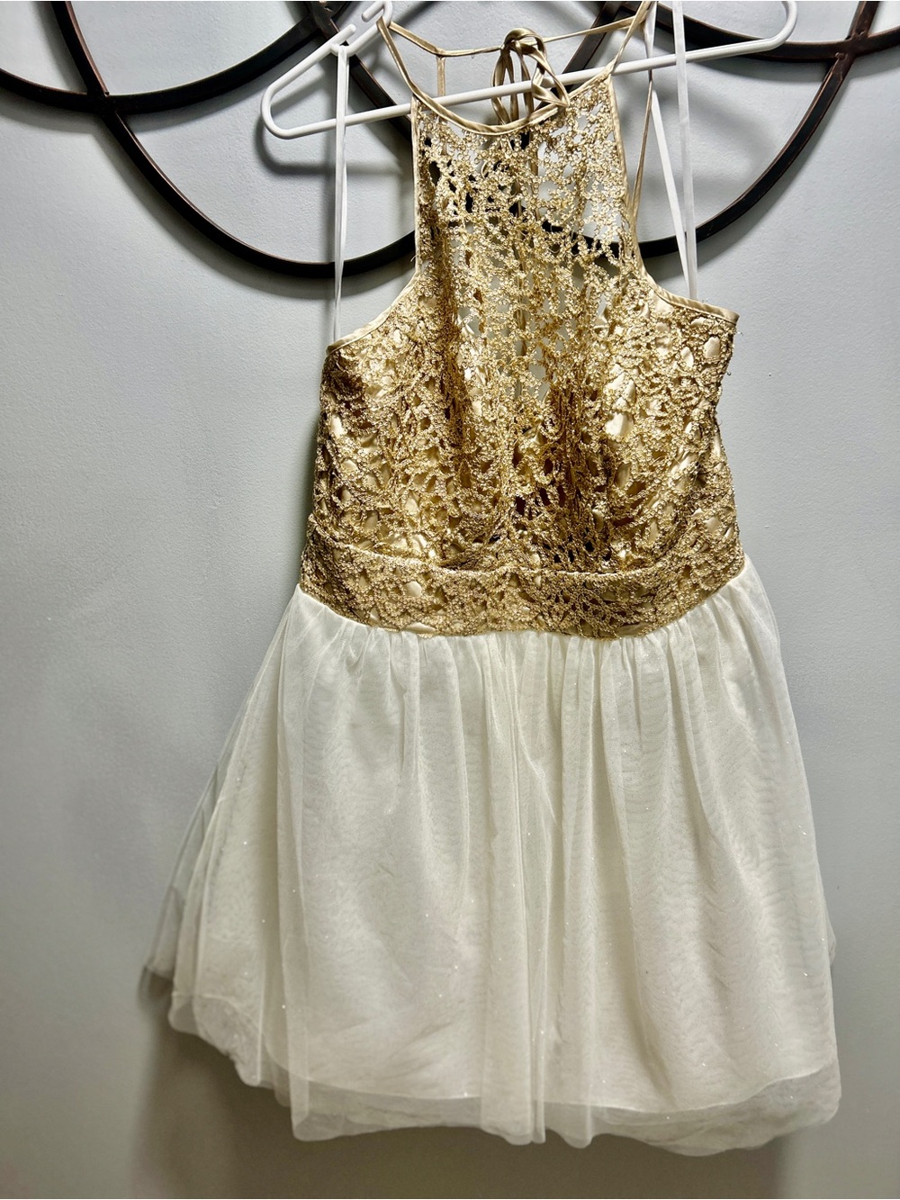 B Darlin Gold Lace Bodice Ivory Tulle Prom Dress Plus Size